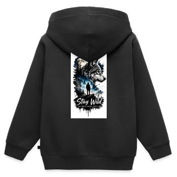 Loup au clair de lune dans la forêt - Sweat Premium à capuche zippé enfant bio - noir - Dos - AI Model Kid Male (0cm)