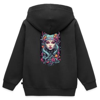 Gothique E-Girl Esthétique Occulte Streetwear Design - Sweat Premium à capuche zippé enfant bio - noir - Dos - AI Model Kid Male (0cm)