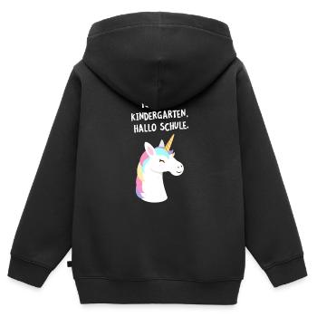 Tschüss Kindergarten, Hallo Schule. Einhorn - Kinder Premium Organic Zip Hoodie - Schwarz - Hinten - AI Model Kid Male (0cm)