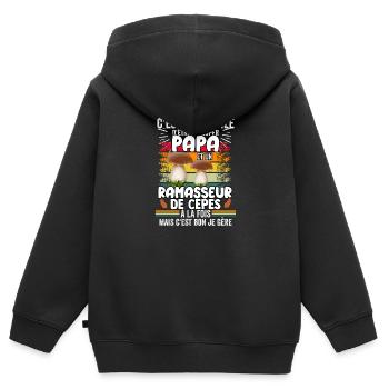 Papa ramasseur de cèpes humour Champignons cèpes - Sweat Premium à capuche zippé enfant bio - noir - Dos - AI Model Kid Male (0cm)