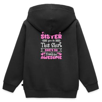 Famille, Enfants, Coeur de Frère, Cohésion - Sweat Premium à capuche zippé enfant bio - noir - Dos - AI Model Kid Male (0cm)