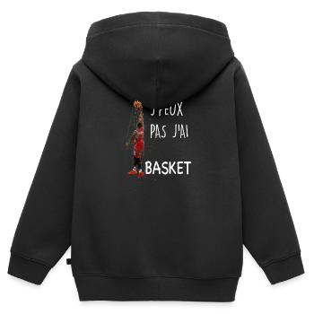 Basket Basketteur Citation Humour Homme et Enfant - Sweat Premium à capuche zippé enfant bio - noir - Dos - AI Model Kid Male (0cm)