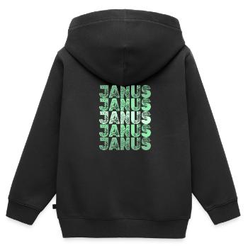 Surname First name Janus - Kids Premium Organic Zip-up Hoodie - black - Back - AI Model Kid Male (0cm)