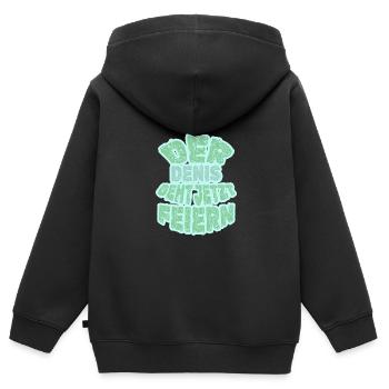 Feiern Denis - Kinder Premium Organic Zip Hoodie - Schwarz - Hinten - AI Model Kid Male (0cm)