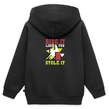 Stahl es Reiter Gift - Kinder Premium Organic Zip Hoodie - Schwarz - Hinten - AI Model Kid Male (0cm)