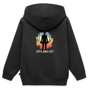 STFU und heben Bodybuilder Gift - Kinder Premium Organic Zip Hoodie - Schwarz - Hinten - AI Model Kid Male (0cm)