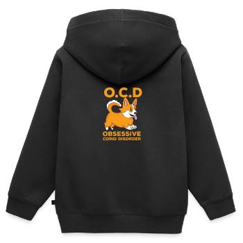 Mignon drôle compulsif citation obsessionnelle Corgi Di - Sweat Premium à capuche zippé enfant bio - noir - Dos - AI Model Kid Male (0cm)