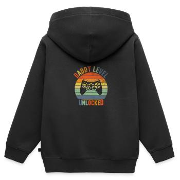 Daddy Level Unlocked New Pregnancy Notice - Kids Premium Organic Zip-up Hoodie - black - Back - AI Model Kid Male (0cm)