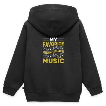 Mein Lieblings -Versteck ist Musik - Kinder Premium Organic Zip Hoodie - Schwarz - Hinten - AI Model Kid Male (0cm)