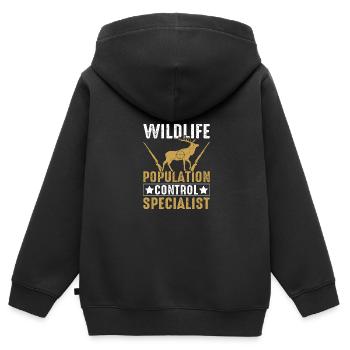 Spécialiste du contrôle des populations fauniques - Sweat Premium à capuche zippé enfant bio - noir - Dos - AI Model Kid Male (0cm)