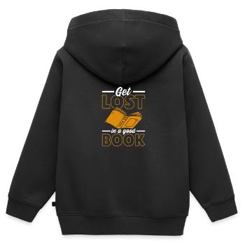 Se perdre dans un bon livre - Sweat Premium à capuche zippé enfant bio - noir - Dos - AI Model Kid Male (0cm)