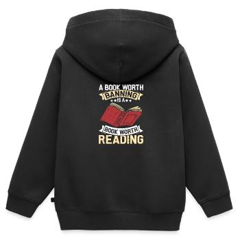 Ein Buch, das es wert ist, verboten zu werden, ist - Kinder Premium Organic Zip Hoodie - Schwarz - Hinten - AI Model Kid Male (0cm)