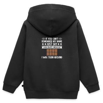 Rappelez-vous mon nom Mousse au chocolat - Sweat Premium à capuche zippé enfant bio - noir - Dos - AI Model Kid Male (0cm)