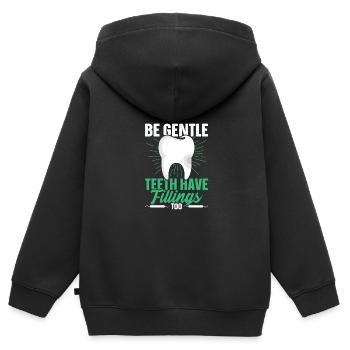 Sei sanfte Zähne haben auch Füllungen - Kinder Premium Organic Zip Hoodie - Schwarz - Hinten - AI Model Kid Male (0cm)