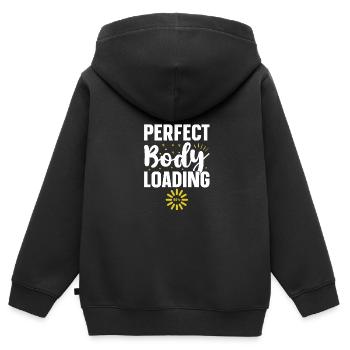 Ich trainiere nur, weil ich gerne esse - Kinder Premium Organic Zip Hoodie - Schwarz - Hinten - AI Model Kid Male (0cm)