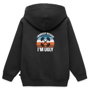 Ich trainiere, weil ich hässlich bin - Kinder Premium Organic Zip Hoodie - Schwarz - Hinten - AI Model Kid Male (0cm)