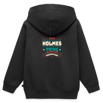 C’est un truc de Holmes, le nom de famille correspond à F - Sweat Premium à capuche zippé enfant bio - noir - Dos - AI Model Kid Male (0cm)