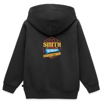 C’est un drôle de nom de famille Smith Humor Fam - Sweat Premium à capuche zippé enfant bio - noir - Dos - AI Model Kid Male (0cm)
