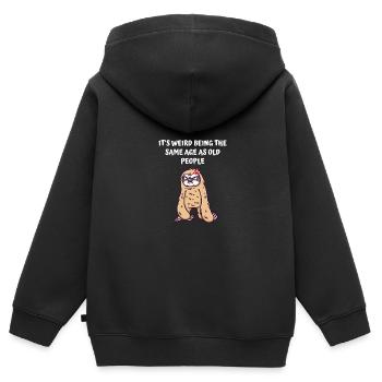 C’est étrange d’avoir le même âge que les vieux. - Sweat Premium à capuche zippé enfant bio - noir - Dos - AI Model Kid Male (0cm)
