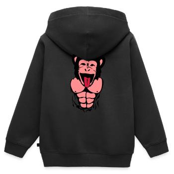Affe Gorilla Affe tete4 Körper muscle1 - Kinder Premium Organic Zip Hoodie - Schwarz - Hinten - AI Model Kid Male (0cm)