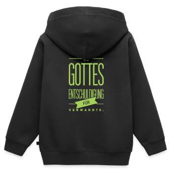 Spruch: Gottes Entschuldigung - Kinder Premium Organic Zip Hoodie - Schwarz - Hinten - AI Model Kid Male (0cm)