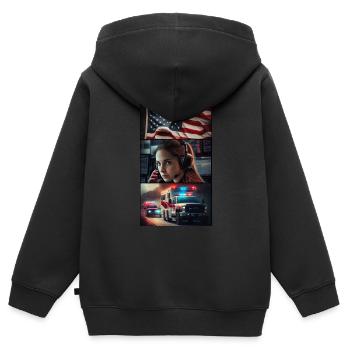 Notfall, patriotisch - Kinder Premium Organic Zip Hoodie - Schwarz - Hinten - AI Model Kid Male (0cm)