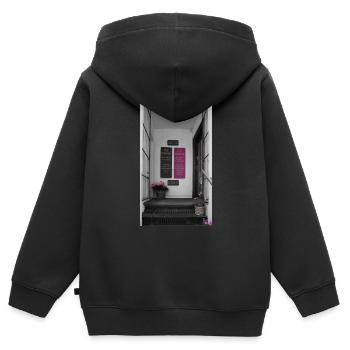 Graues Kopenhagen - Kinder Premium Organic Zip Hoodie - Schwarz - Hinten - AI Model Kid Male (0cm)