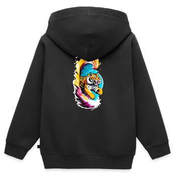 Tiger Sprung - Kinder Premium Organic Zip Hoodie - Schwarz - Hinten - AI Model Kid Male (0cm)
