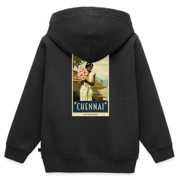 Affiche Vintage classique de Chennai - Sweat Premium à capuche zippé enfant bio - noir - Dos - AI Model Kid Male (0cm)