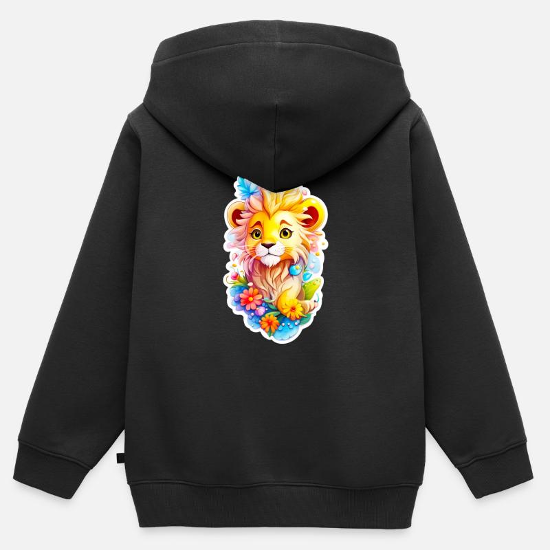 Löwen Tierkind - Kinder Premium Organic Zip Hoodie - Schwarz