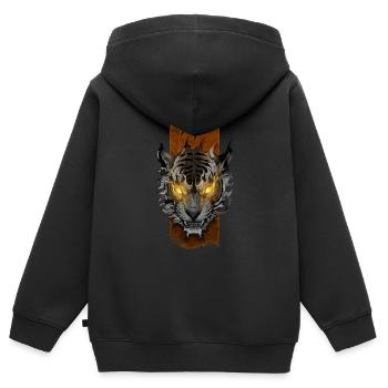 Strahlender Zorn: Glühender wütender Tiger - Kinder Premium Organic Zip Hoodie - Schwarz - Hinten - AI Model Kid Male (0cm)