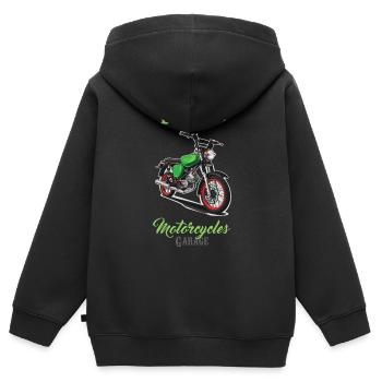 S51 (grün) // Illustration - Kinder Premium Organic Zip Hoodie - Schwarz - Hinten - AI Model Kid Male (0cm)