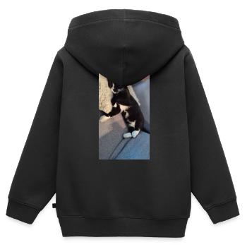 TUXEDO CAT SLEEPING - Kids Premium Organic Zip-up Hoodie - black - Back - AI Model Kid Male (0cm)