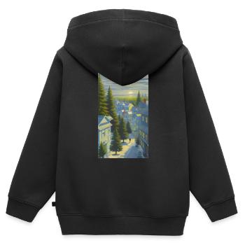 Wintersonnenuntergang in einem gemütlichen Dorf - Kinder Premium Organic Zip Hoodie - Schwarz - Hinten - AI Model Kid Male (0cm)
