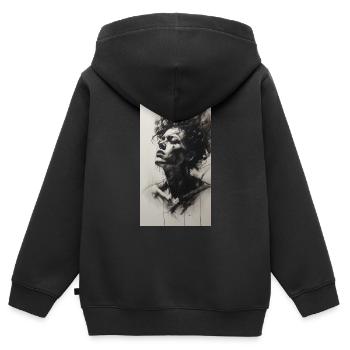 Dessin de charbon de l’émotion - Sweat Premium à capuche zippé enfant bio - noir - Dos - AI Model Kid Male (0cm)