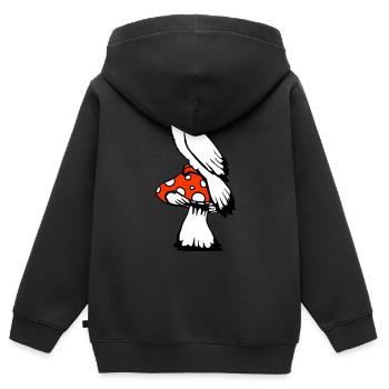 Oiseau assis mignon gros champignon pois champignon - Sweat Premium à capuche zippé enfant bio - noir - Dos - AI Model Kid Male (0cm)
