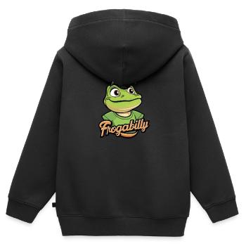 Cartoon-Frosch mit Rockabilly-Haarschnitt - Kinder Premium Organic Zip Hoodie - Schwarz - Hinten - AI Model Kid Male (0cm)