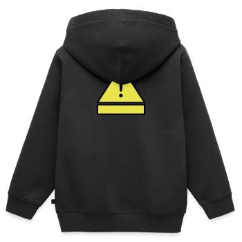 Point d'exclamation sur le triangle d'attention avec une plaque supplémentaire - Sweat Premium à capuche zippé enfant bio - noir - Dos - AI Model Kid Male (0cm)