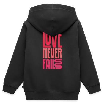 love never fails - Kids Premium Organic Zip-up Hoodie - black - Back - AI Model Kid Male (0cm)