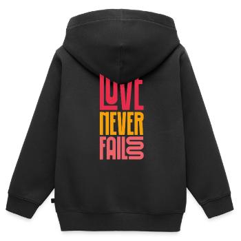 love never fails - Kinder Premium Organic Zip Hoodie - Schwarz - Hinten - AI Model Kid Male (0cm)