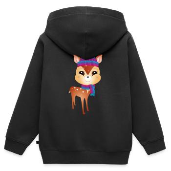 mignon petit cerf avec bonnet pompon et écharpe - Sweat Premium à capuche zippé enfant bio - noir - Dos - AI Model Kid Male (0cm)