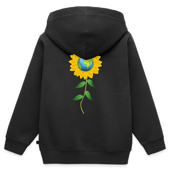 Planète Terre et fleur de tournesol - Sweat Premium à capuche zippé enfant bio - noir - Dos - AI Model Kid Male (0cm)
