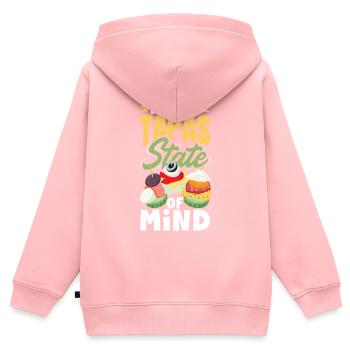 Conception de tapas pour un amateur de cuisine espagnole avec - Sweat Premium à capuche zippé enfant bio - rose - Dos - AI Model Kid Female (0cm)