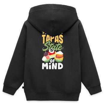 Conception de tapas pour un amateur de cuisine espagnole avec - Sweat Premium à capuche zippé enfant bio - noir - Dos - AI Model Kid Male (0cm)