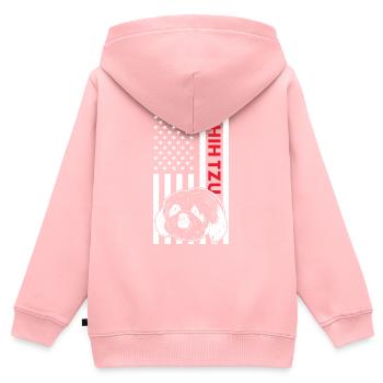 Shih Tzu Us Drapeau - Sweat Premium à capuche zippé enfant bio - rose - Dos - AI Model Kid Female (0cm)