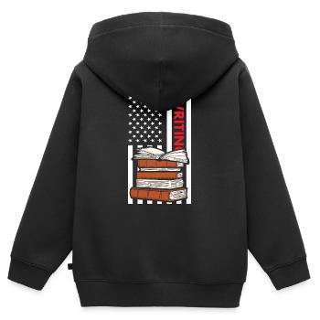 Écrivain Nous Flag Écriture - Sweat Premium à capuche zippé enfant bio - noir - Dos - AI Model Kid Male (0cm)