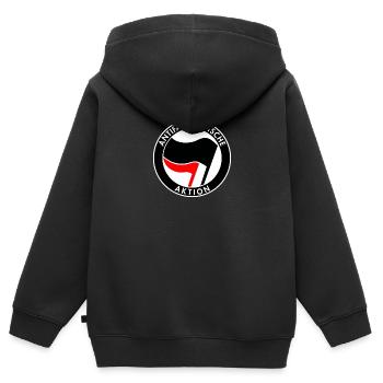 Antifaschistische Aktion mit schwarzer roter Fahne - Kinder Premium Organic Zip Hoodie - Schwarz - Hinten - AI Model Kid Male (0cm)