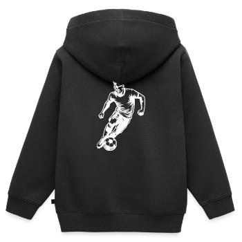 Schneller Fussballspieler mit Ball im Angriff - Kinder Premium Organic Zip Hoodie - Schwarz - Hinten - AI Model Kid Male (0cm)