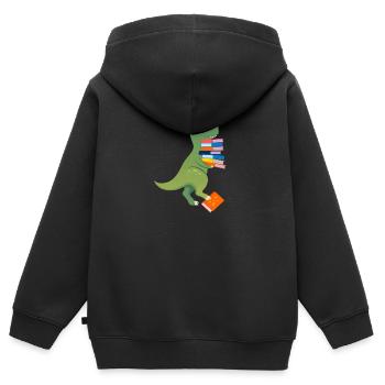 Dinosaur With Books - Sweat Premium à capuche zippé enfant bio - noir - Dos - AI Model Kid Male (0cm)