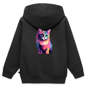 Verspielte farbenfrohe Katze - Kinder Premium Organic Zip Hoodie - Schwarz - Hinten - AI Model Kid Male (0cm)